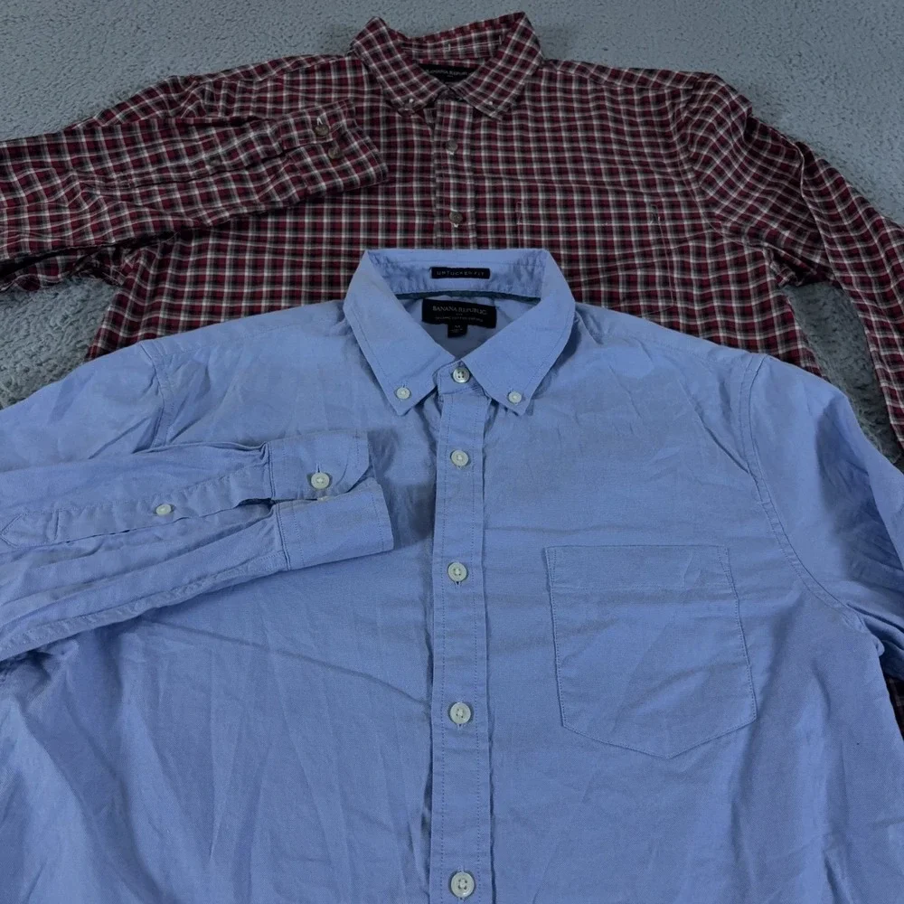 LOT OF 2 Banana Republic Shirt Mens Medium Button Down Untucked Oxford Preppy